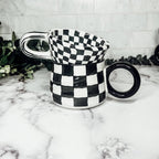 Black And White Checkered Ceramic Mug 13.5oz Hand-Painted Retro Dishwasher Safe