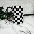 Black And White Checkered Ceramic Mug 13.5oz Hand-Painted Retro Dishwasher Safe