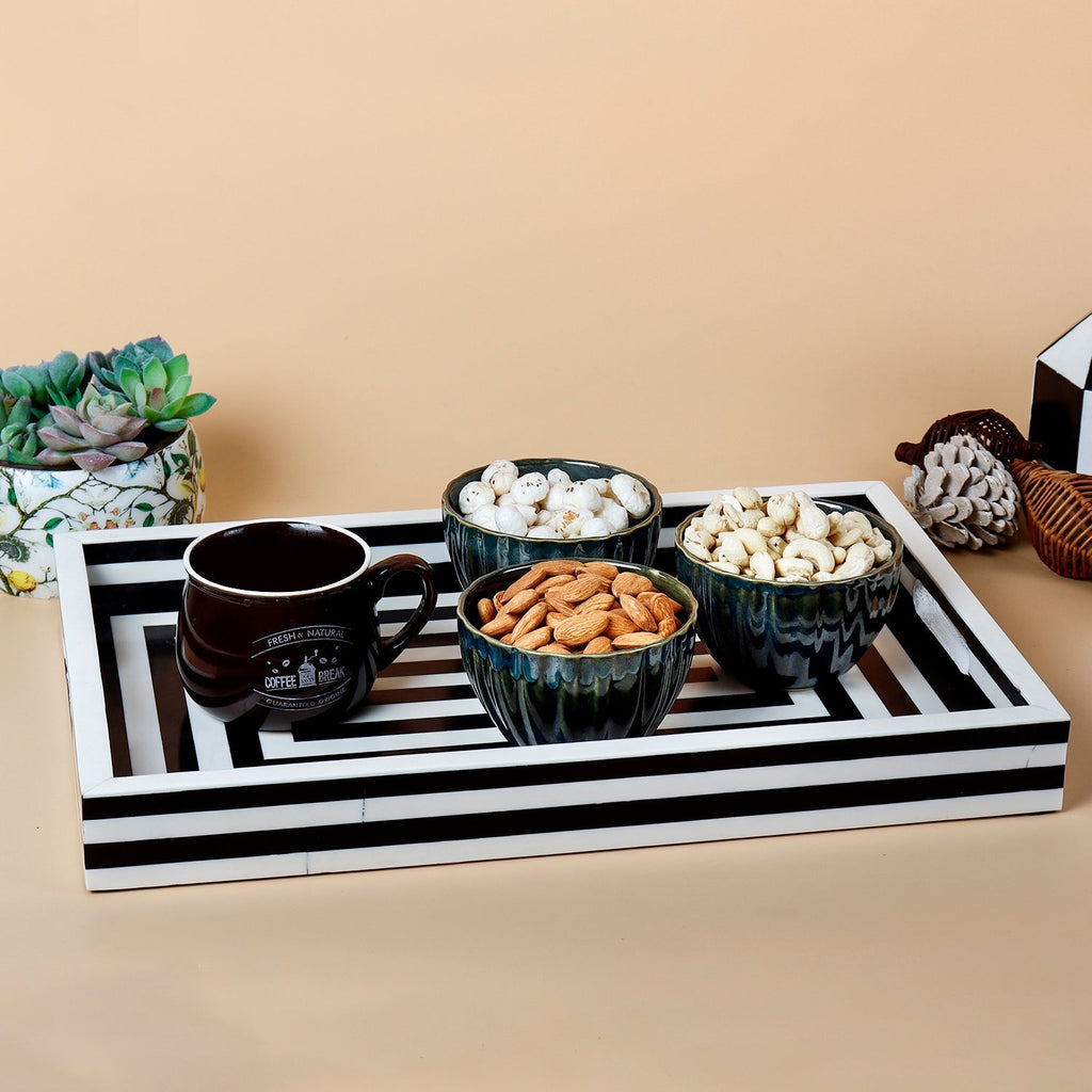 Black White Concentric Tray Coffee Table Ottoman 11x17 12x12 - Che Cose Belle