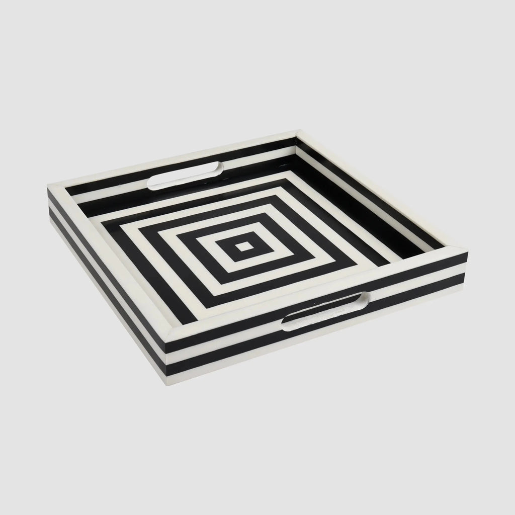 Black White Concentric Tray Coffee Table Ottoman 11x17 12x12 - Che Cose Belle