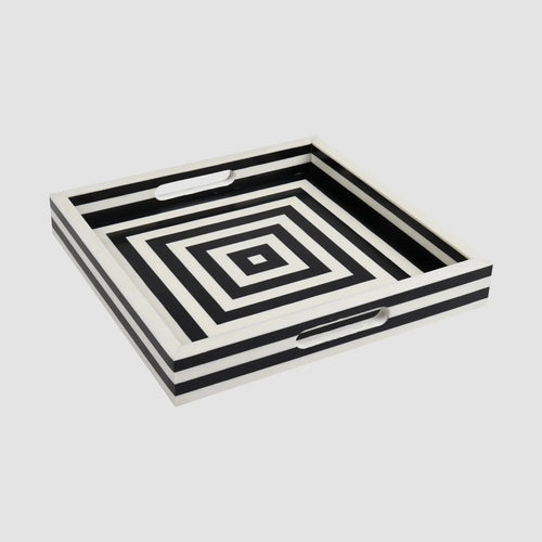 Black White Concentric Tray Coffee Table Ottoman 11x17 12x12 - Che Cose Belle