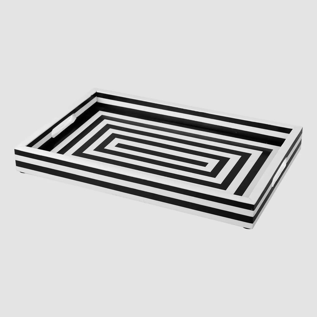 Black White Concentric Tray Coffee Table Ottoman 11x17 12x12 - Che Cose Belle