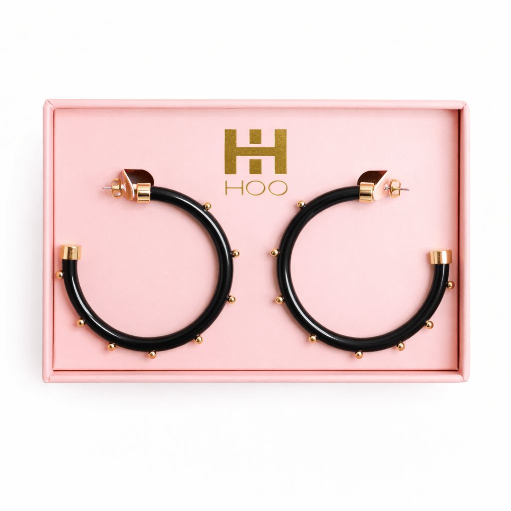 Black with Gold Balls Hoop Earrings - Che Cose Belle