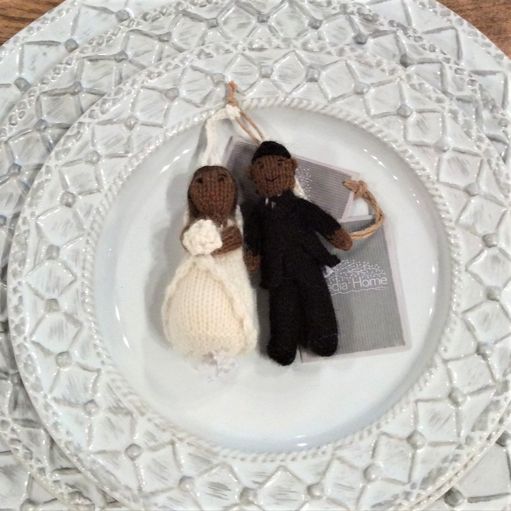 Black/Brown Bride Hand Knit Wedding Ornament Arcadia Home - Che Cose Belle