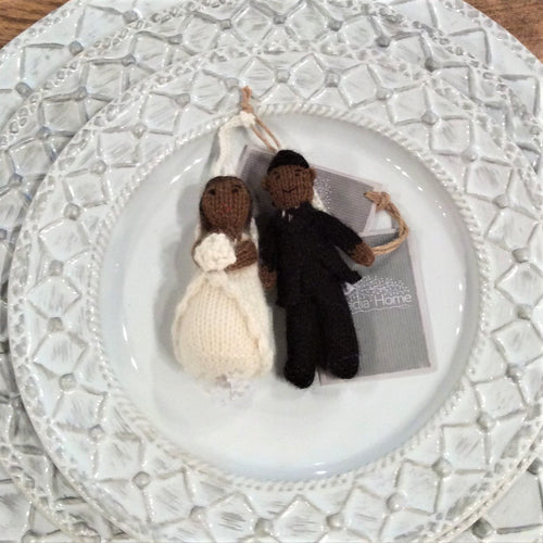Black/Brown Bride Hand Knit Wedding Ornament Arcadia Home - Che Cose Belle