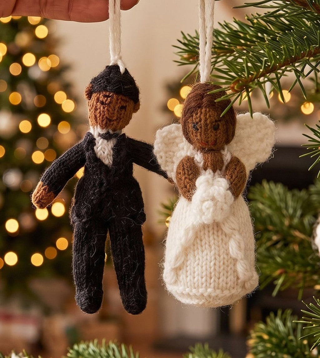 Black/Brown Bride Hand Knit Wedding Ornament Arcadia Home