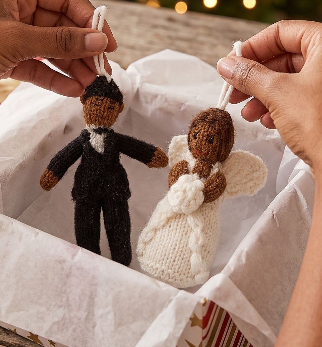 Black/Brown Bride Hand Knit Wedding Ornament Arcadia Home