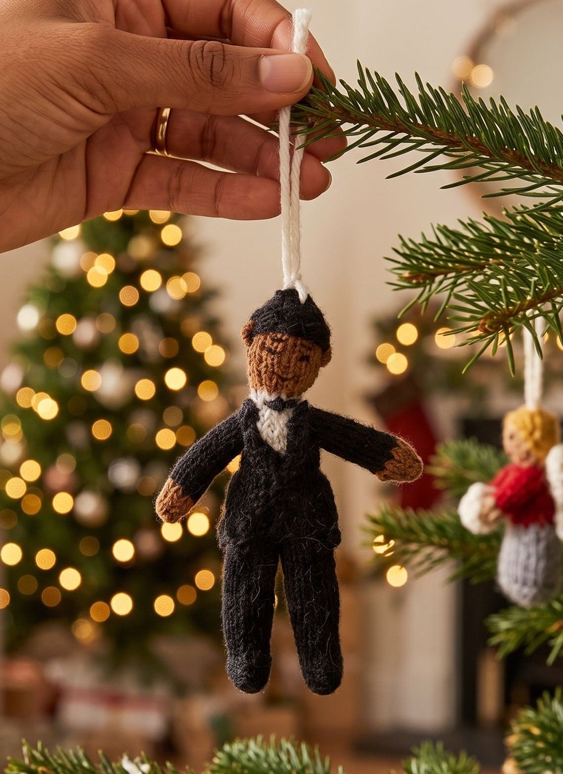 Black/Brown Groom Hand Knit Wedding Ornament Arcadia Home