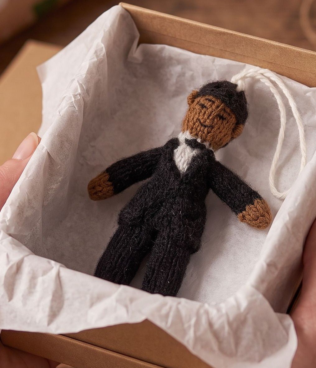 Black/Brown Groom Hand Knit Wedding Ornament Arcadia Home