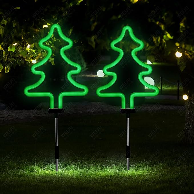 BlcTec Christmas Decorations Outdoor, 4PCS Neon Christmas Tree Shape Lights with Stainless Steel Stakes, 4 Xmas Tree Garden Lights with Waterproof for Garden Patio Yard Lawn Décor, Green - Che Cose Belle
