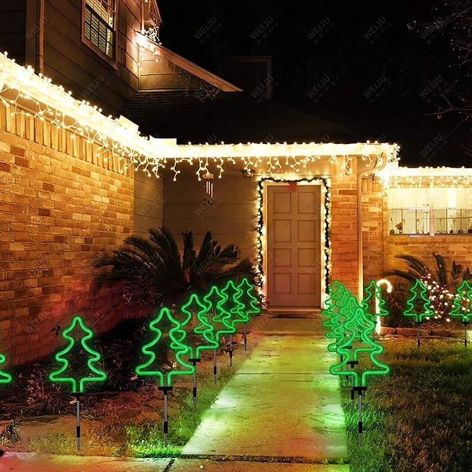 BlcTec Christmas Decorations Outdoor, 4PCS Neon Christmas Tree Shape Lights with Stainless Steel Stakes, 4 Xmas Tree Garden Lights with Waterproof for Garden Patio Yard Lawn Décor, Green - Che Cose Belle