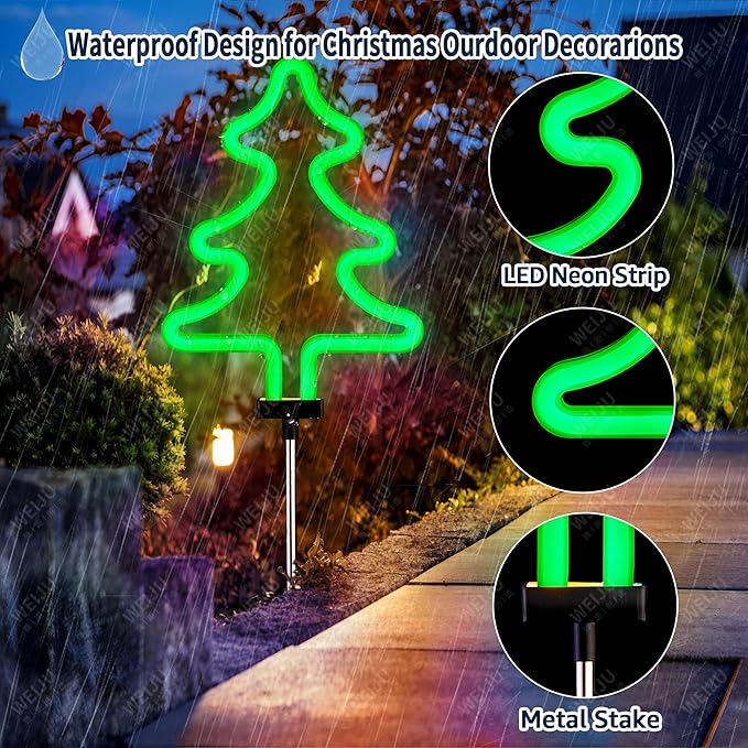BlcTec Christmas Decorations Outdoor, 4PCS Neon Christmas Tree Shape Lights with Stainless Steel Stakes, 4 Xmas Tree Garden Lights with Waterproof for Garden Patio Yard Lawn Décor, Green - Che Cose Belle