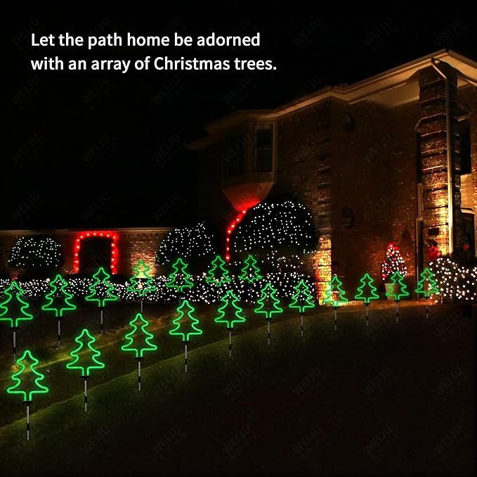 BlcTec Christmas Decorations Outdoor, 4PCS Neon Christmas Tree Shape Lights with Stainless Steel Stakes, 4 Xmas Tree Garden Lights with Waterproof for Garden Patio Yard Lawn Décor, Green - Che Cose Belle