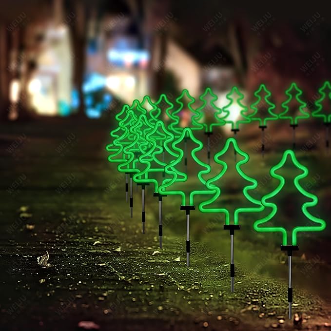 BlcTec Christmas Decorations Outdoor, 4PCS Neon Christmas Tree Shape Lights with Stainless Steel Stakes, 4 Xmas Tree Garden Lights with Waterproof for Garden Patio Yard Lawn Décor, Green - Che Cose Belle