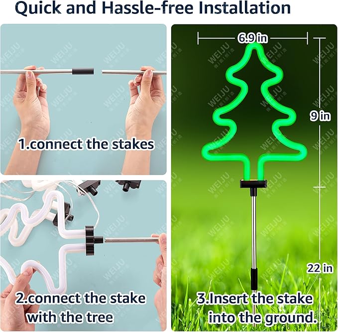 BlcTec Christmas Decorations Outdoor, 4PCS Neon Christmas Tree Shape Lights with Stainless Steel Stakes, 4 Xmas Tree Garden Lights with Waterproof for Garden Patio Yard Lawn Décor, Green - Che Cose Belle