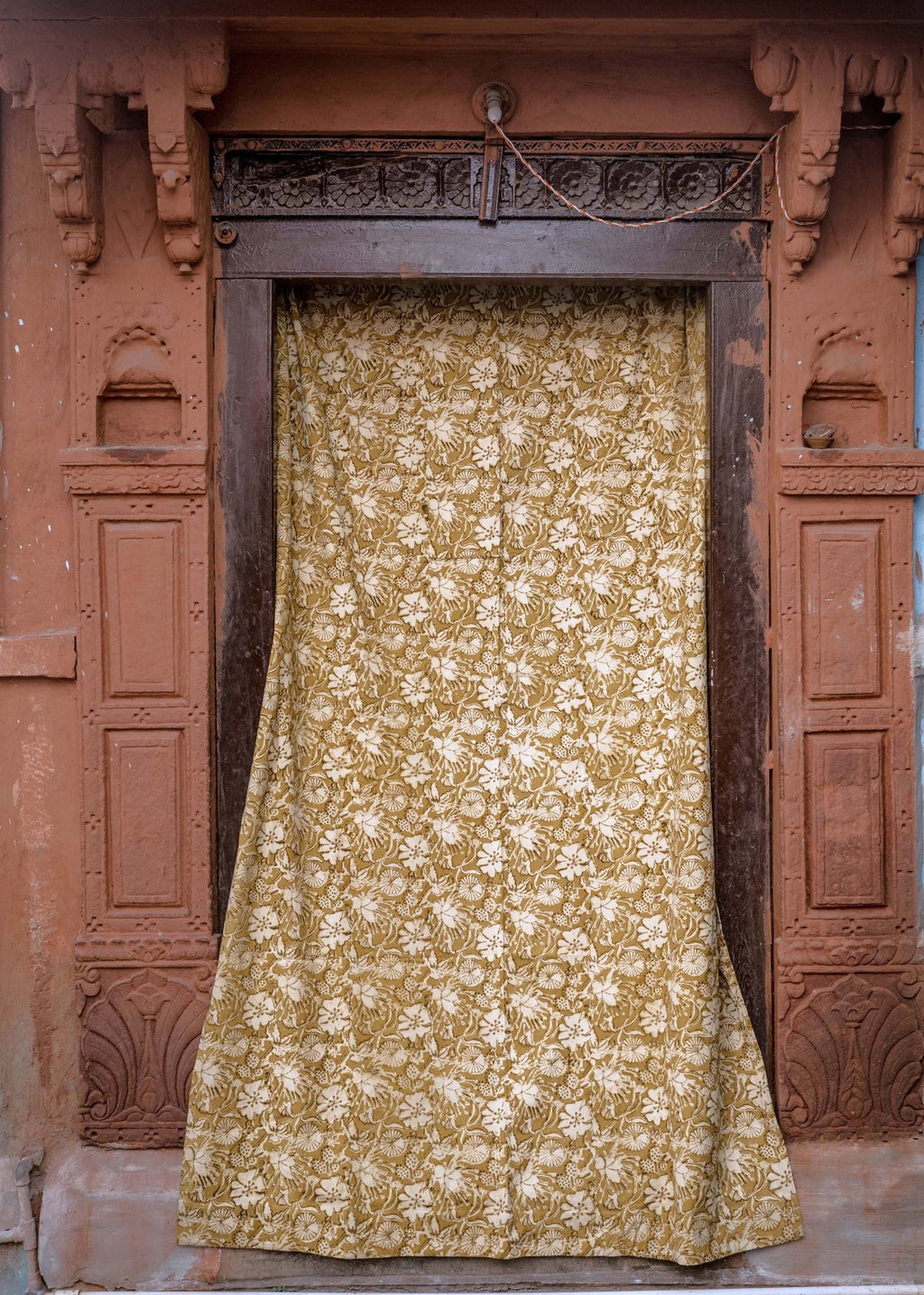 Block Print Curtain, Naturally Dyed Window Panel - Hope Floral 84" - Che Cose Belle