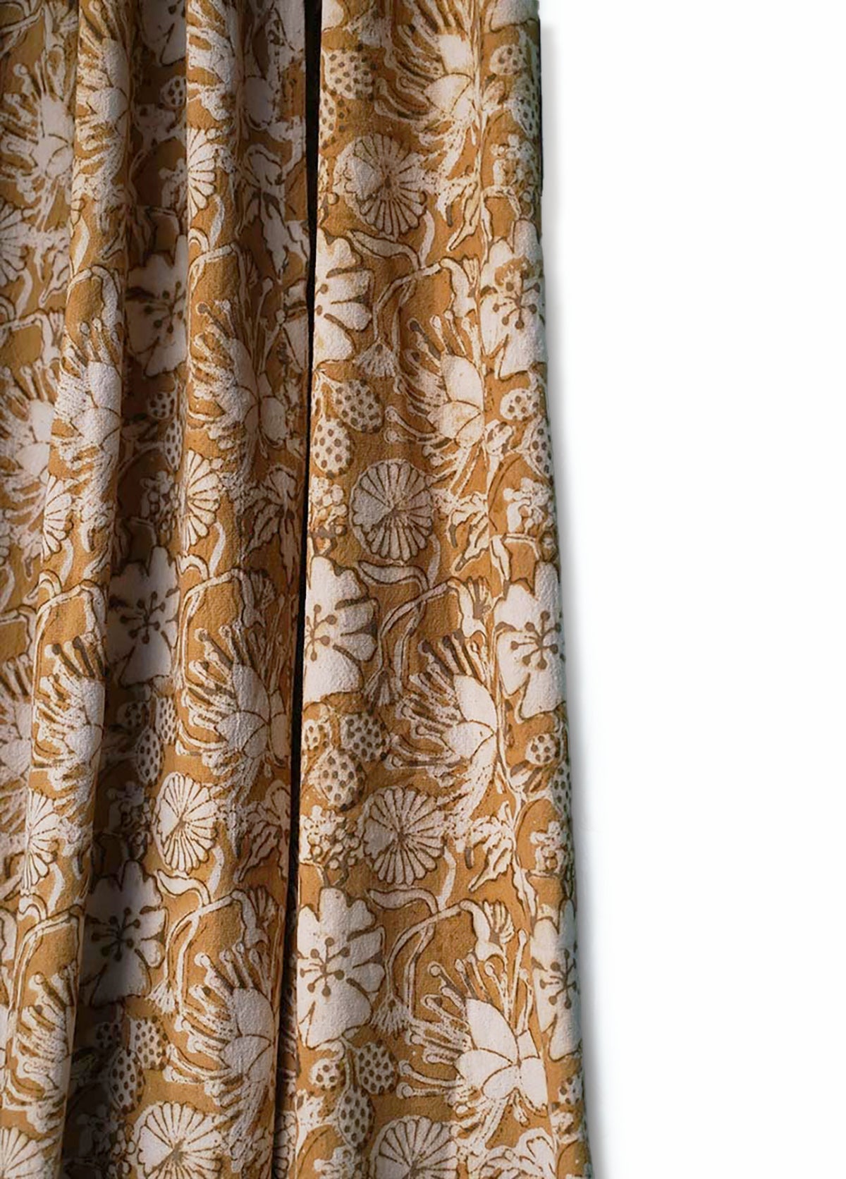 Block Print Curtain, Naturally Dyed Window Panel - Hope Floral 84" - Che Cose Belle