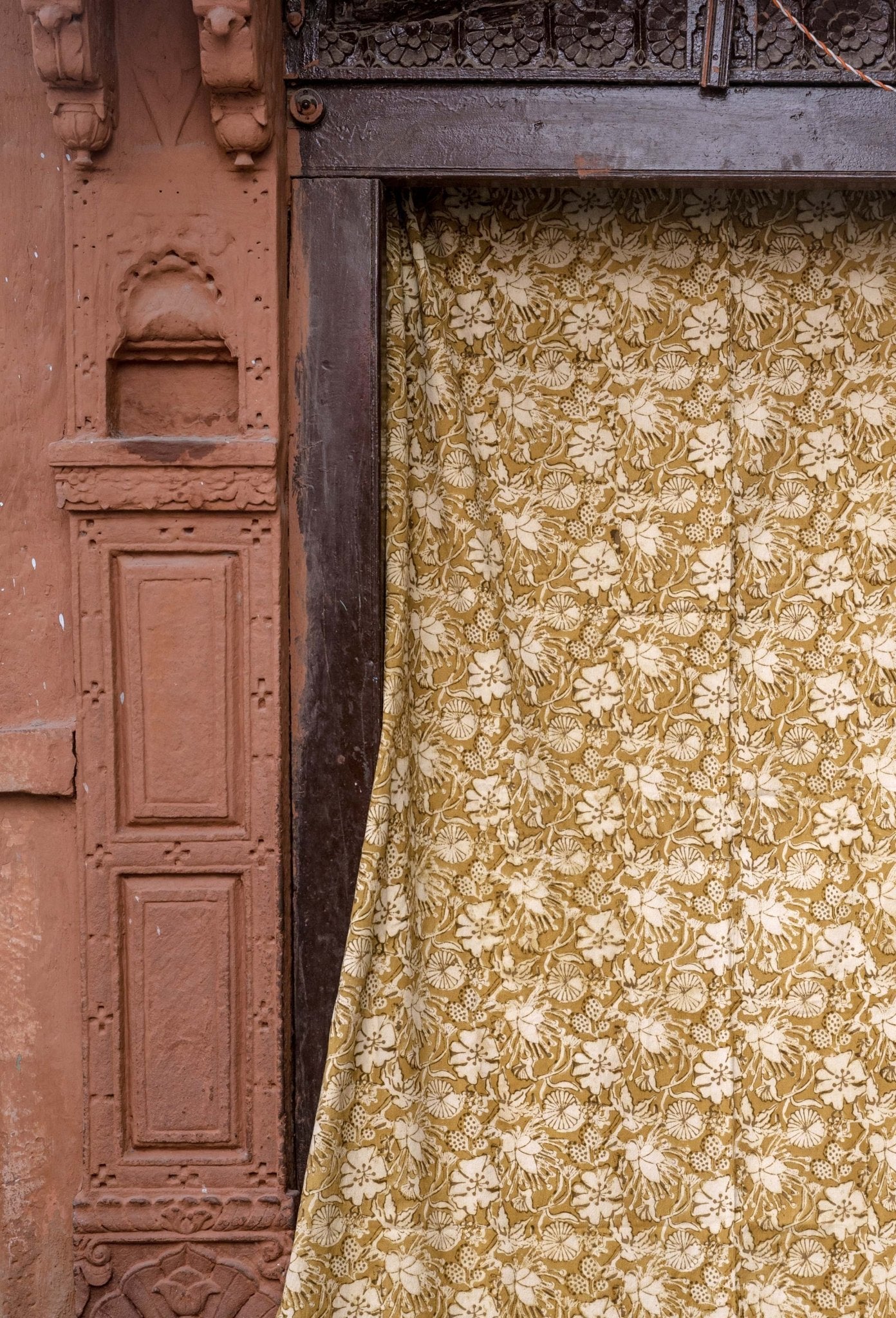Block Print Curtain, Naturally Dyed Window Panel - Hope Floral 84" - Che Cose Belle