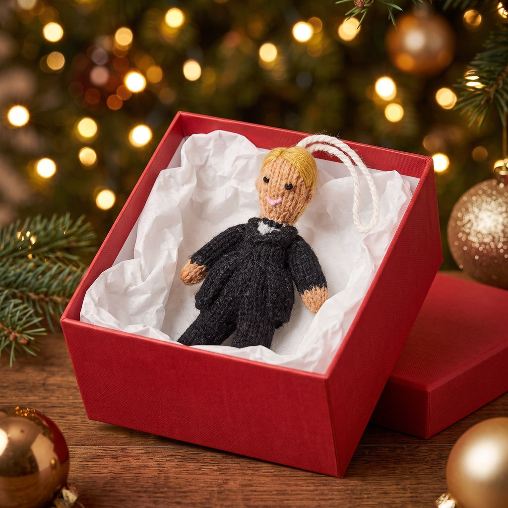 Blonde Groom Ornament Hand Knit Wedding Ornament Arcadia Home - Che Cose Belle