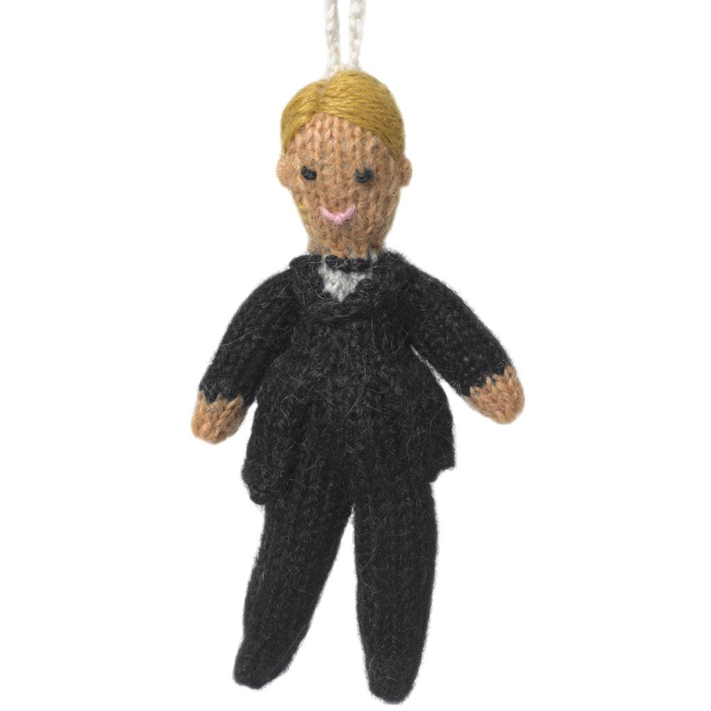 Blonde Groom Ornament Hand Knit Wedding Ornament Arcadia Home