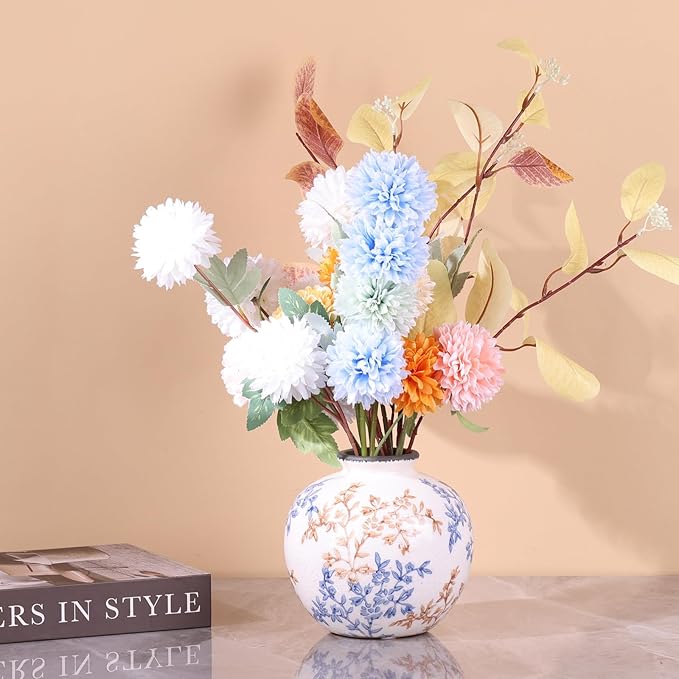 Blue-and-White Vintage Round vase, Chinese-Style Porcelain Blue vase, Suitable for Home Decor, Living Room Coffee Table, Office, Rustic Farmhouse Dining Table Centerpiece, and Tabletop Decoration. - Che Cose Belle