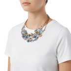 Blue Angelite, Blue Lumi Glass And Gold Nugget Torsade Necklace - Che Cose Belle