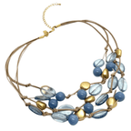 Blue Angelite, Blue Lumi Glass And Gold Nugget Torsade Necklace - Che Cose Belle