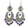 Blue Boho Scrollwork Silver Tone Dangle Statement Earrings - Che Cose Belle