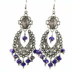 Blue Boho Scrollwork Silver Tone Dangle Statement Earrings - Che Cose Belle