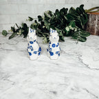 Blue Bunny Porcelain Salt and Pepper Shakers Hand-Painted Easter Spring Decor - Che Cose Belle