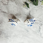 Blue Bunny Porcelain Salt and Pepper Shakers Hand-Painted Easter Spring Decor - Che Cose Belle