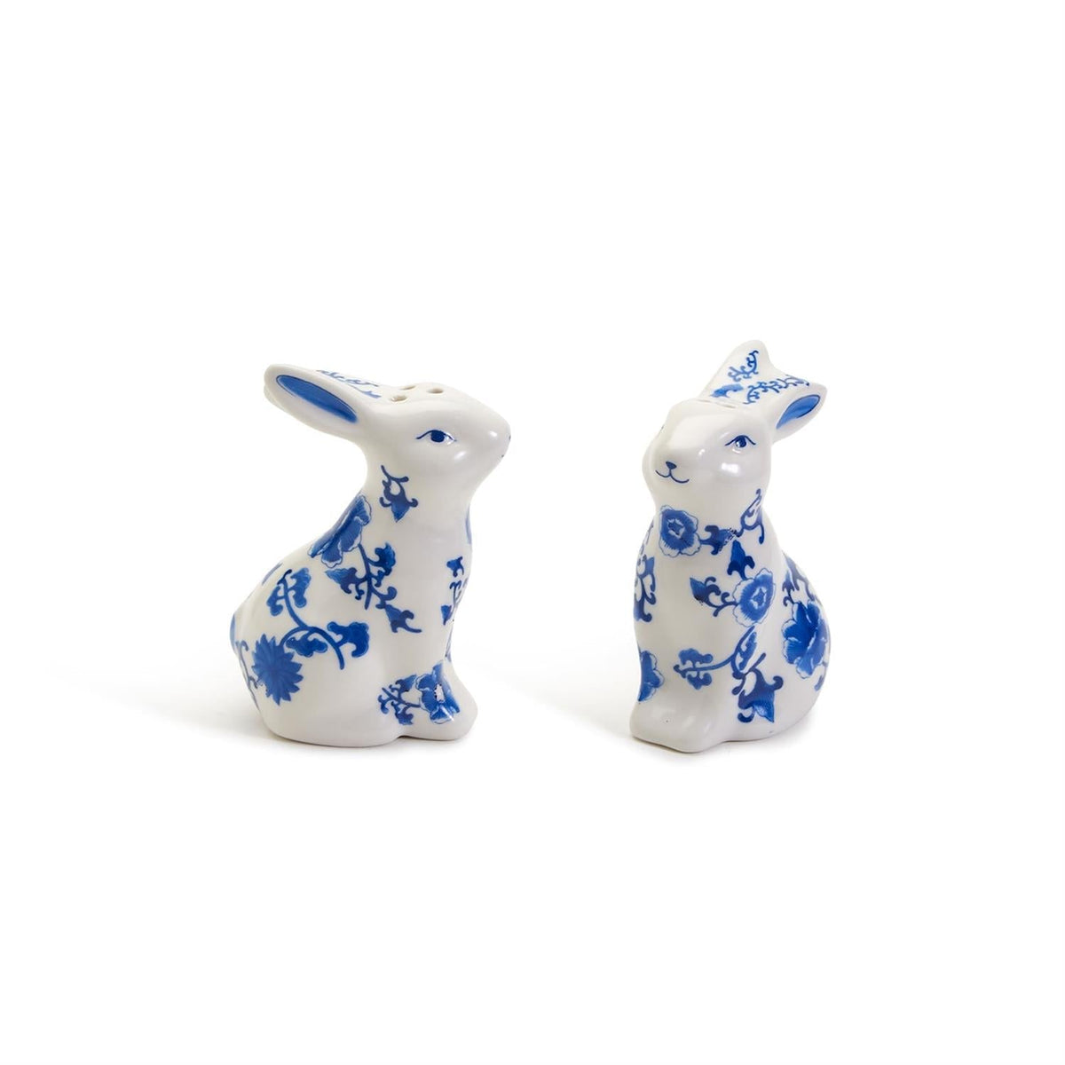 Blue Bunny Porcelain Salt and Pepper Shakers Hand-Painted Easter Spring Decor - Che Cose Belle