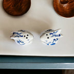 Blue Bunny Porcelain Salt and Pepper Shakers Hand-Painted Easter Spring Decor - Che Cose Belle