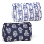 Blue Cornflower Block Print Quilted Cosmetic Zip Pouch - Che Cose Belle