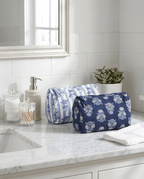 Blue Cornflower Block Print Quilted Cosmetic Zip Pouch - Che Cose Belle