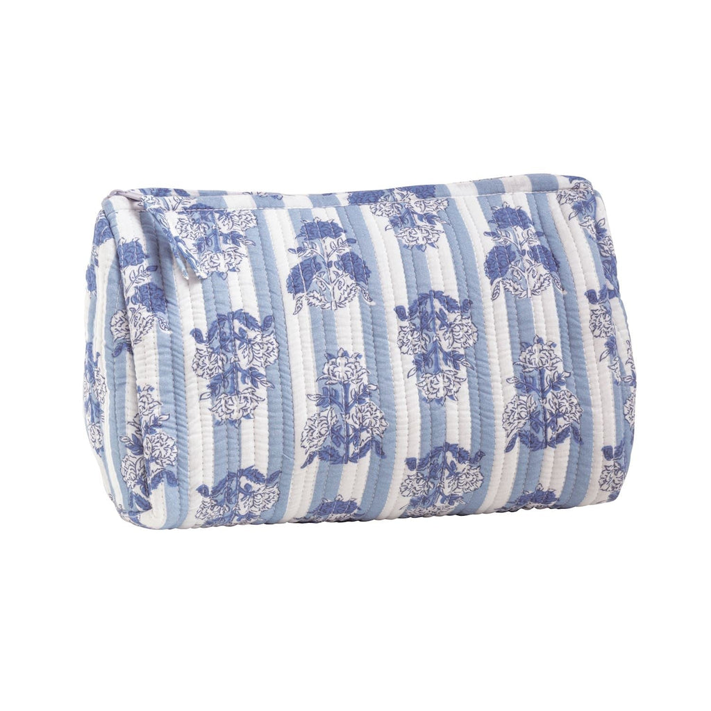 Blue Cornflower Block Print Quilted Cosmetic Zip Pouch - Che Cose Belle
