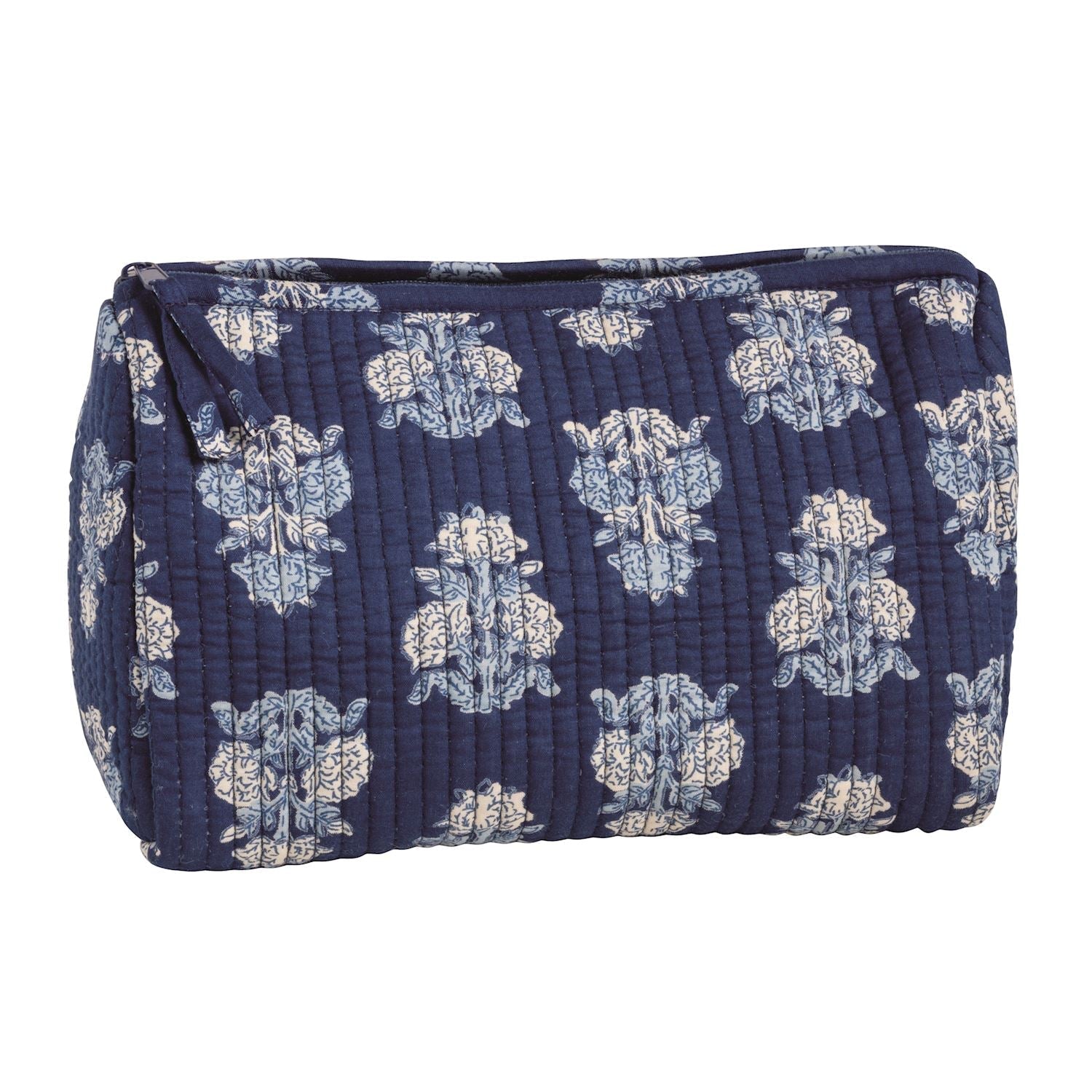 Blue Cornflower Block Print Quilted Cosmetic Zip Pouch - Che Cose Belle