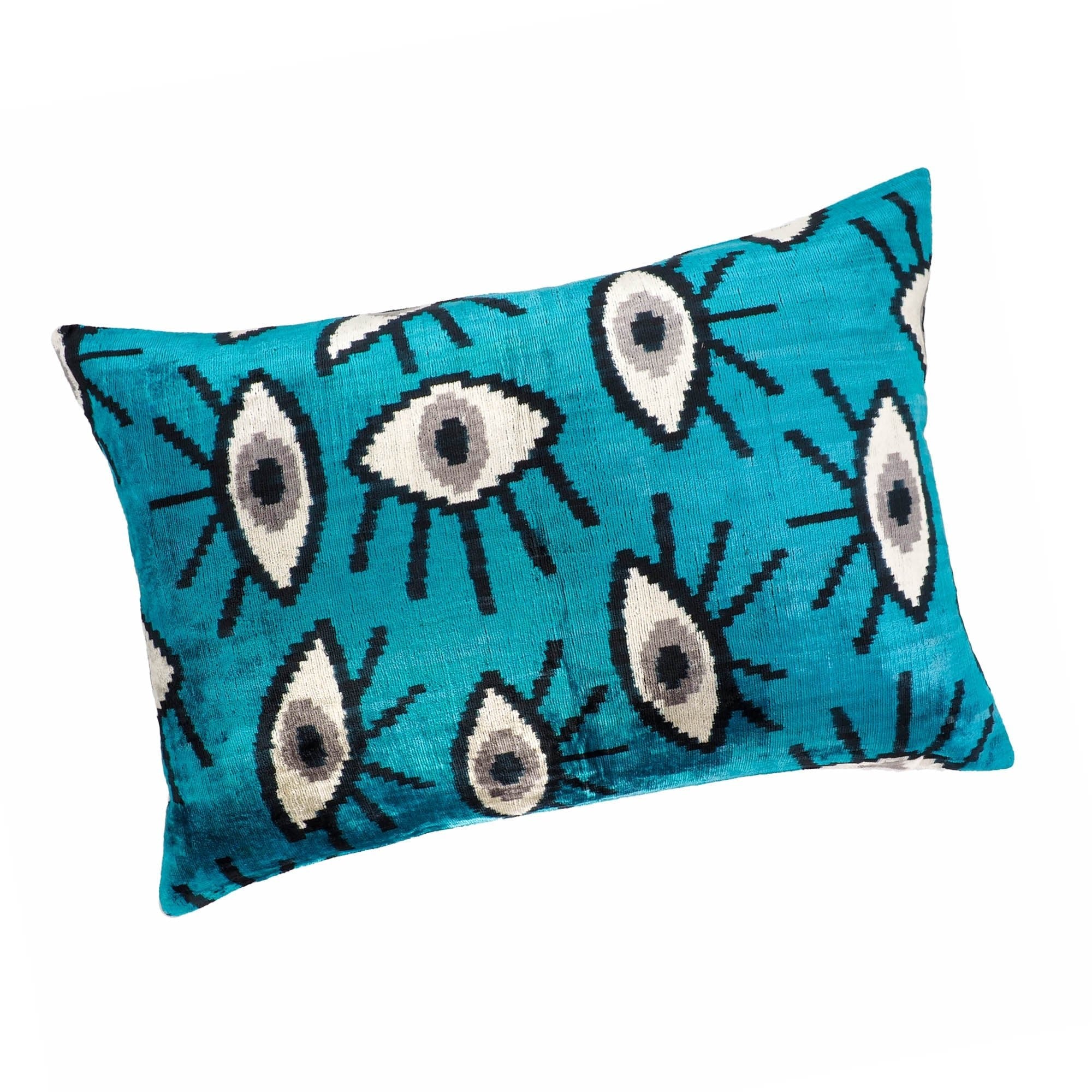 Blue Eyes Silk Velvet Ikat Throw Pillow Cover 16 X 24 - Che Cose Belle