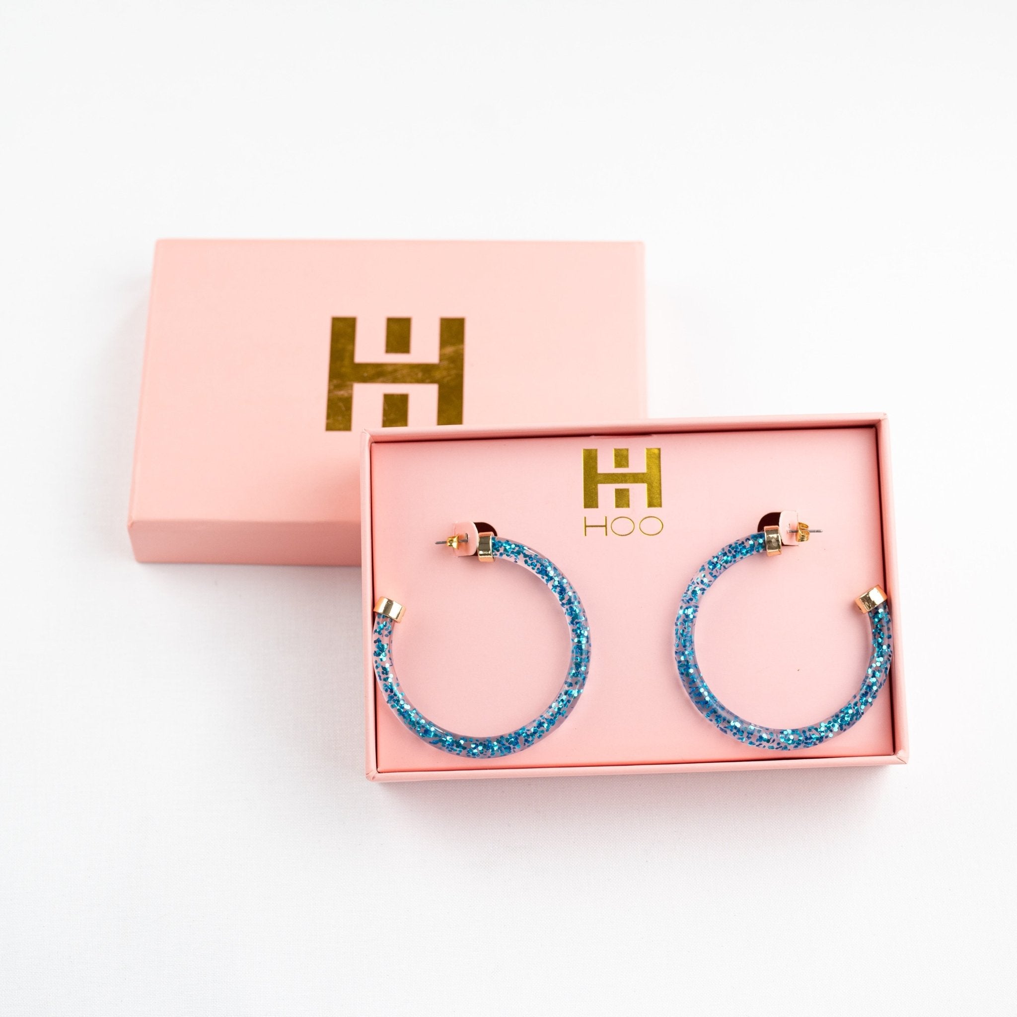 Blue Glitter Hoop Earrings - Che Cose Belle
