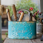 Blue Metal Basket Tool Organizer Flower Garden - Che Cose Belle