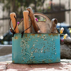 Blue Metal Basket Tool Organizer Flower Garden - Che Cose Belle