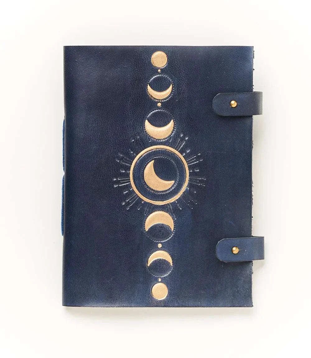 Blue Moon Phase Leather Journal w/ snaps - Che Cose Belle