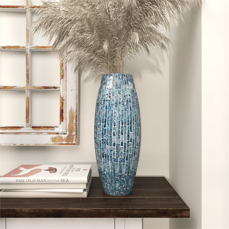 Blue Mother of Pearl Shell Handmade Mosaic Inspired Decorative Vase - Che Cose Belle