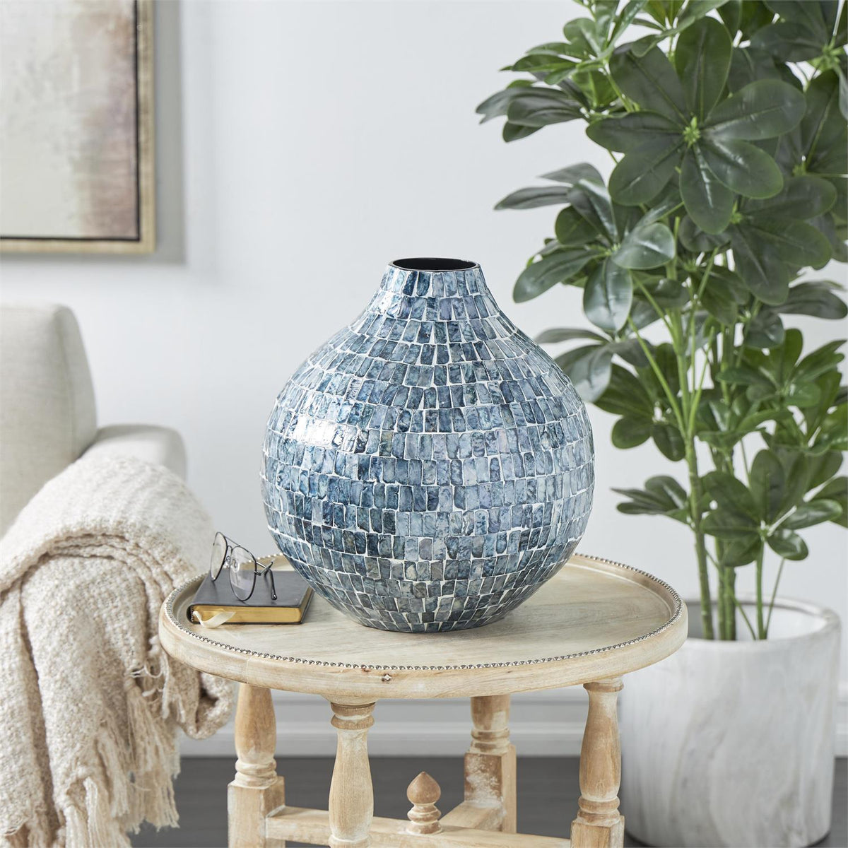 Blue Mother of Pearl Shell Handmade Mosaic Inspired Decorative Vase - Che Cose Belle