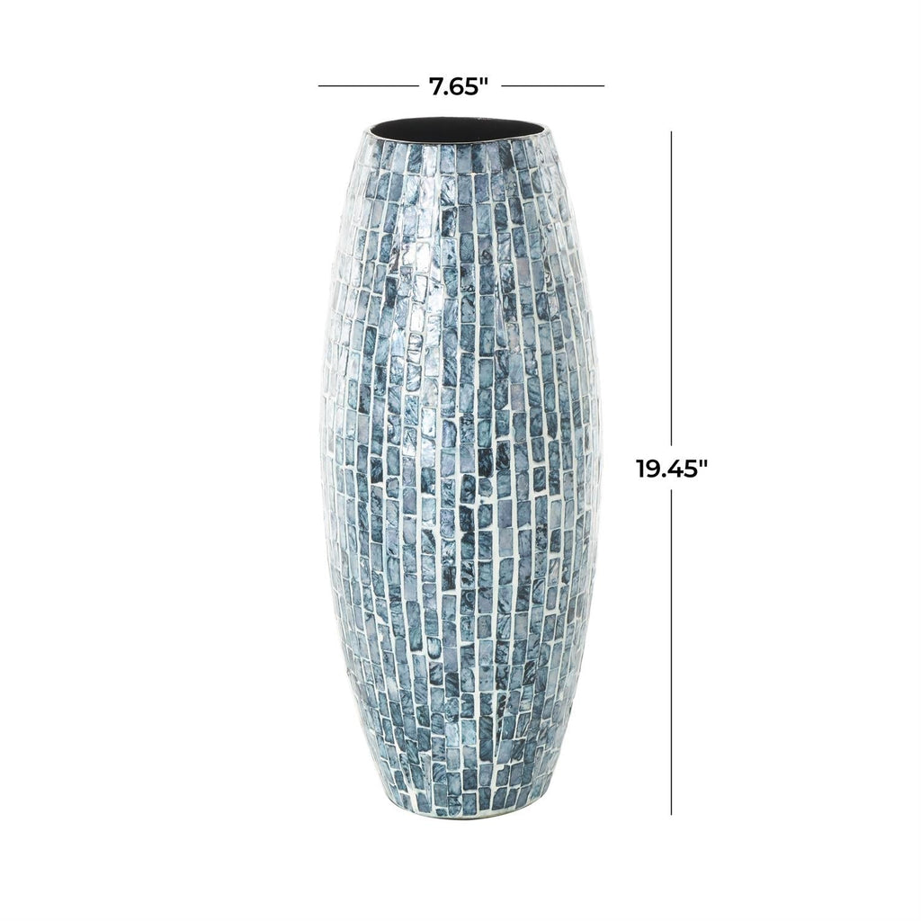 Blue Mother of Pearl Shell Handmade Mosaic Inspired Decorative Vase - Che Cose Belle