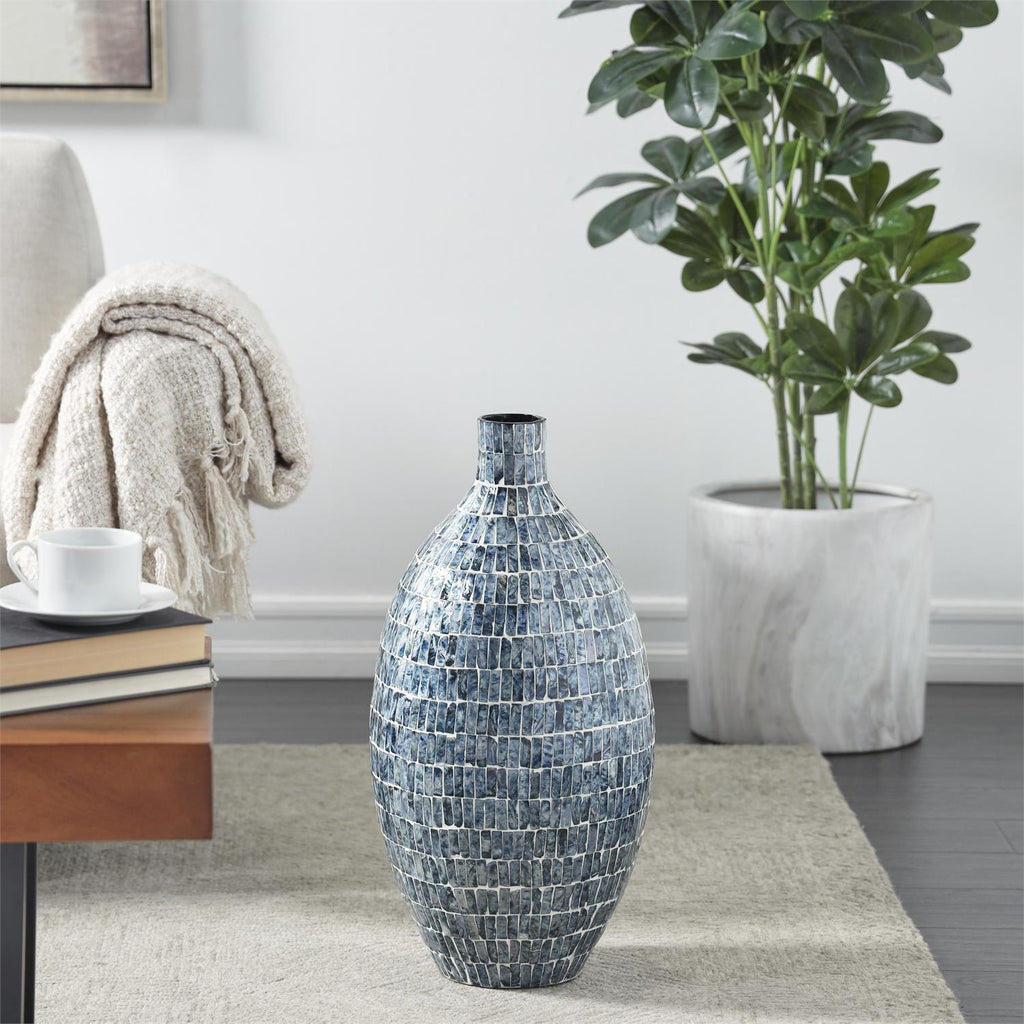 Blue Mother of Pearl Shell Handmade Mosaic Inspired Decorative Vase - Che Cose Belle