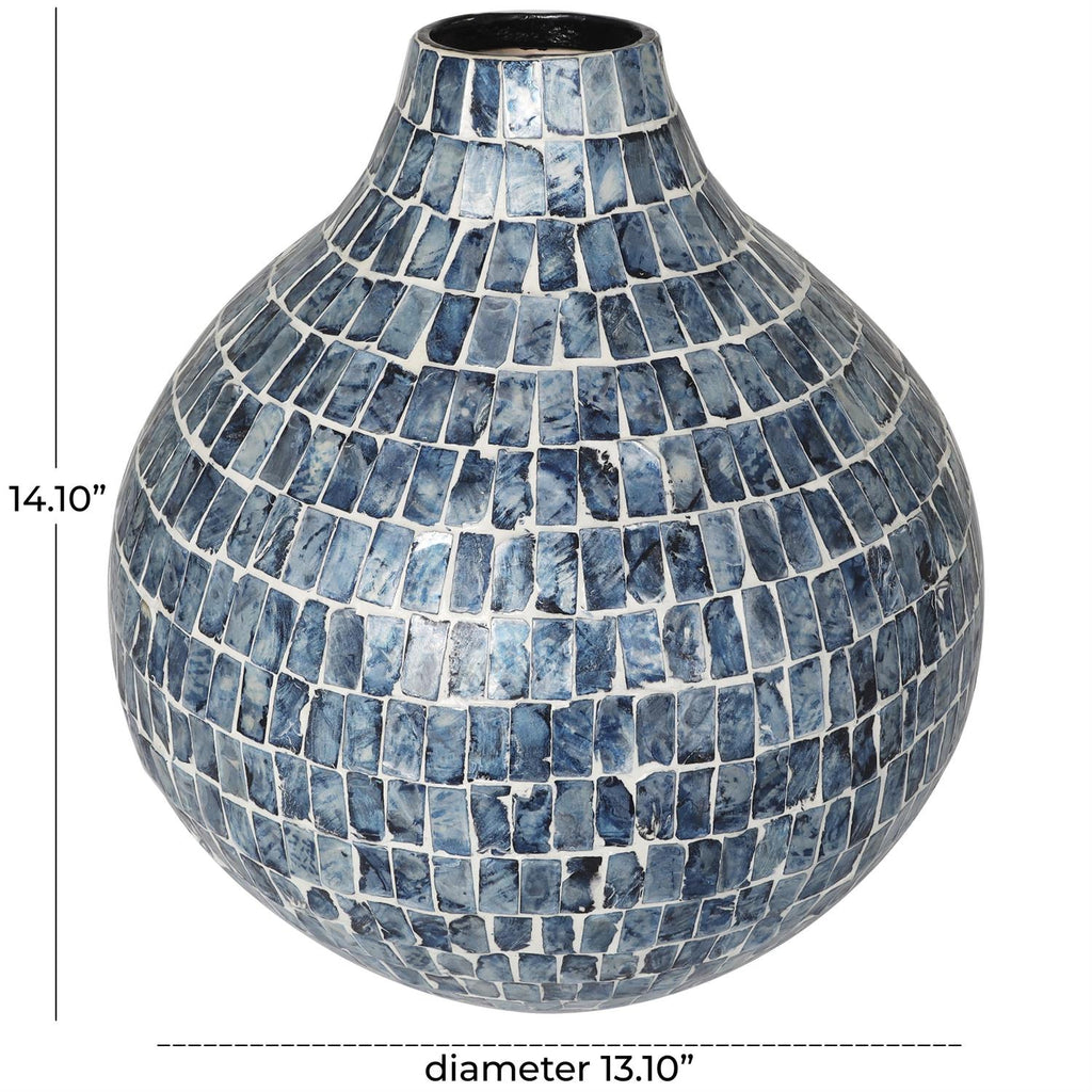 Blue Mother of Pearl Shell Handmade Mosaic Inspired Decorative Vase - Che Cose Belle