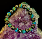 Blue Peacock Malachite Stone Bracelet – XL Hematite Stretch Bracelet for Large Wrists - Che Cose Belle