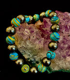 Blue Peacock Malachite Stone Bracelet – XL Hematite Stretch Bracelet for Large Wrists - Che Cose Belle
