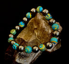 Blue Peacock Malachite Stone Bracelet – XL Hematite Stretch Bracelet for Large Wrists - Che Cose Belle
